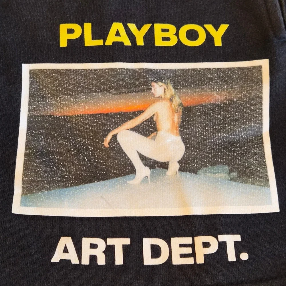 Playboy by PacSun Art Dept Black Fleece Sweat Shorts Mens Small Bunny Graphic